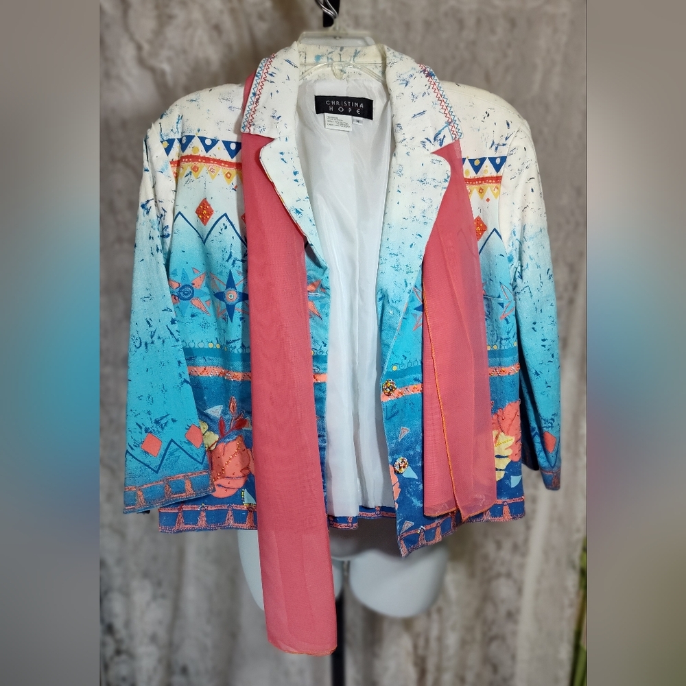 Vintage Christina Hope Blue and Pink Women's Blazer EVC